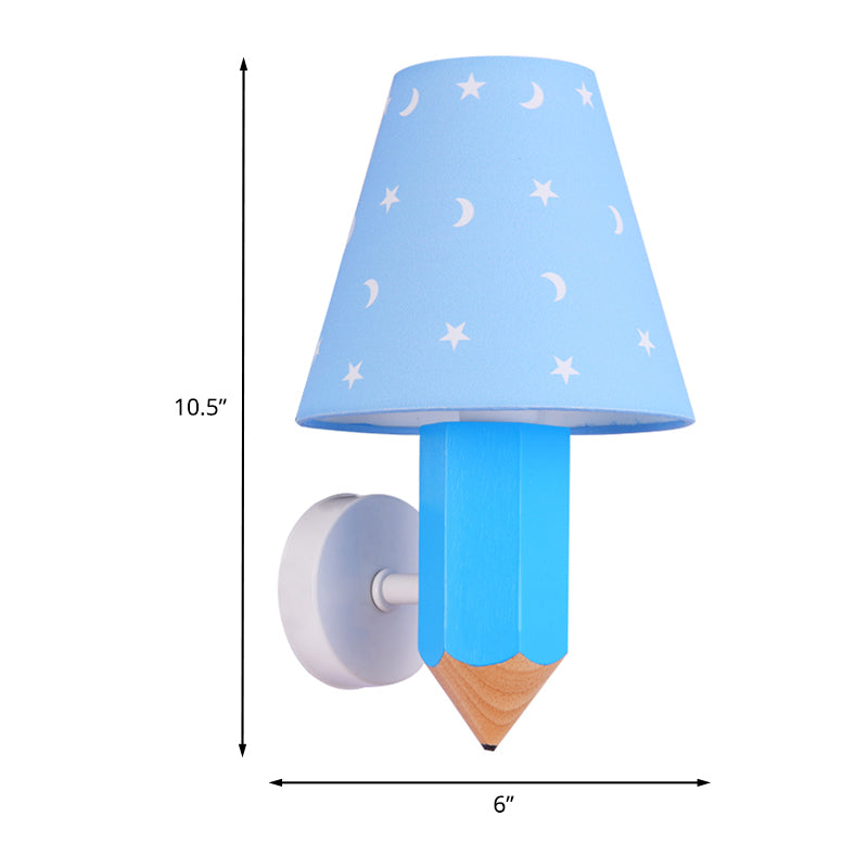 Frendorf | Kinderen Potlood Houten Muurverlichting Eenvoudige Lamp Idees met Conische Lampenkap in Blauw