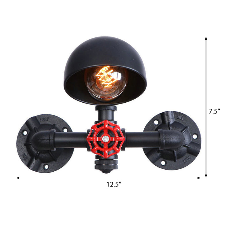 Frendorf | Steampunk Koepel Wandlamp Fixture met Ventielwiel 1 Hoofd Metallic Wandverlichting in Zwart voor Woonkamer