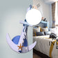 Frendorf | Anker Wandlamp Kinderen Hout Enkel Wit-Blauw Wandverlichting met Glazen Lampenkap en Stranddetail