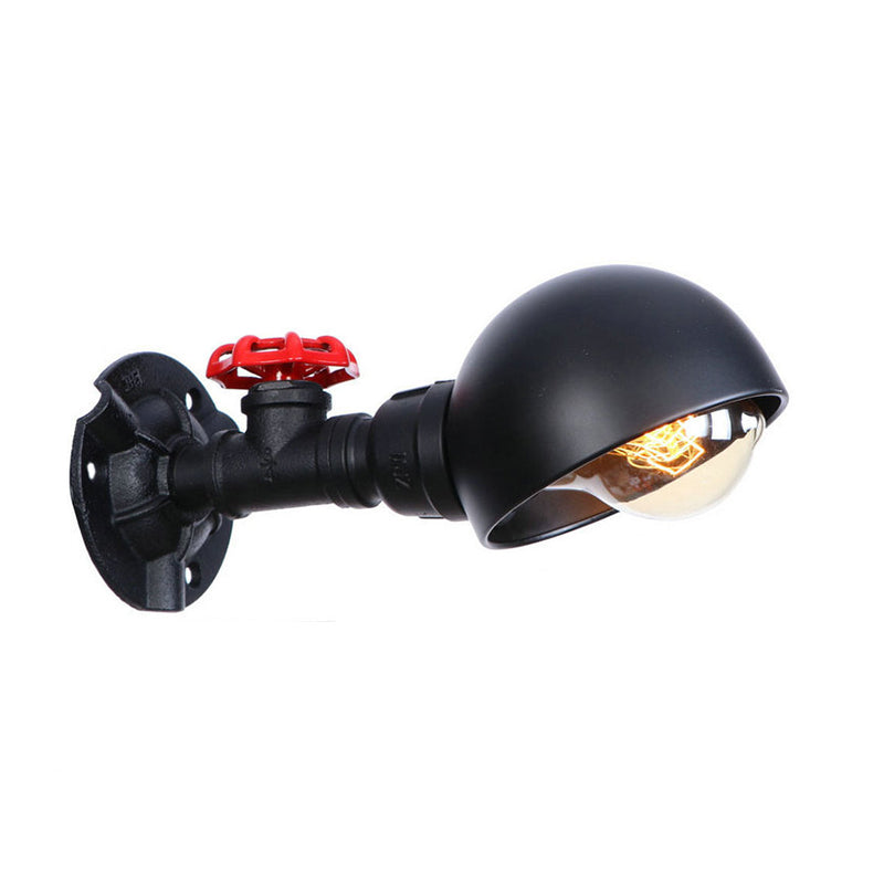 Frendorf | Industrieel Stijl Half Global Wandlamp 1 Licht Metalen Wandarmatuur met Rode Klepdecoratie in Zwart