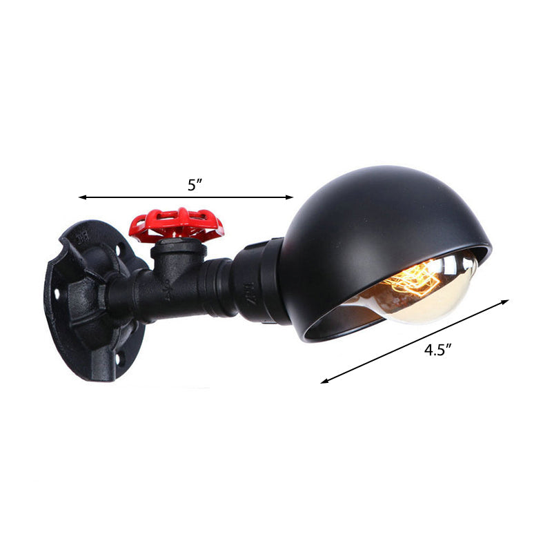 Frendorf | Industrieel Stijl Half Global Wandlamp 1 Licht Metalen Wandarmatuur met Rode Klepdecoratie in Zwart