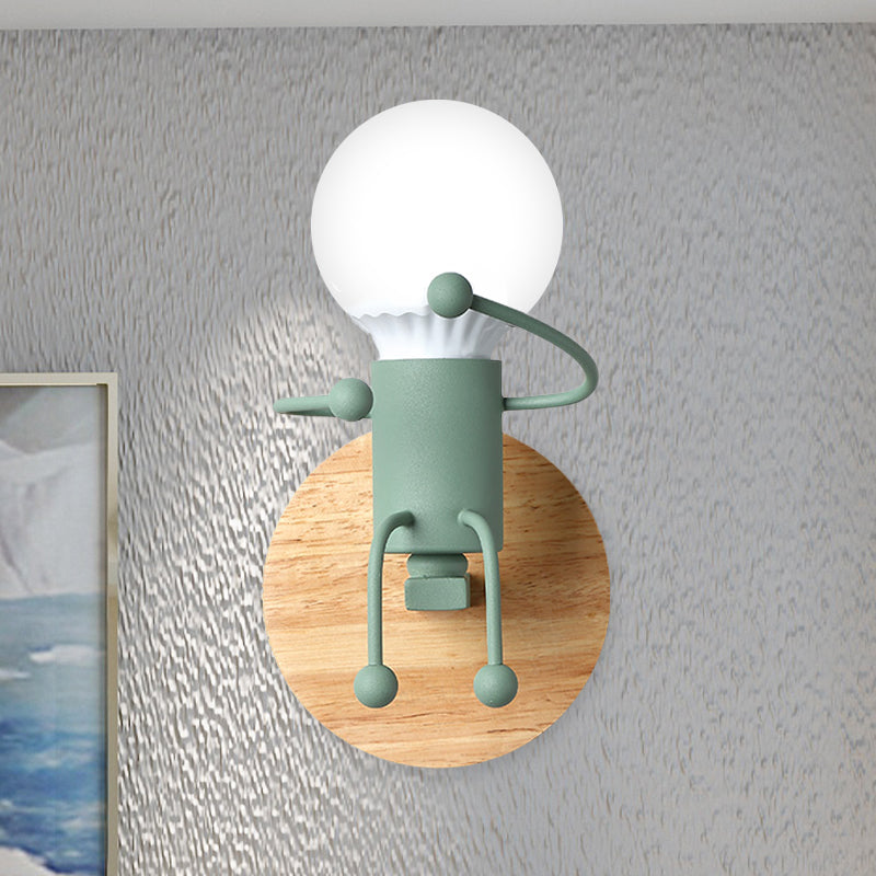 Naked Bulb Kleine Wandbeleuchtung Kreatives Eisen Einzelflammen Kinder Nachttisch Wandleuchte mit Roboter Design Lampenfassung in Grau/Grün/Weiß