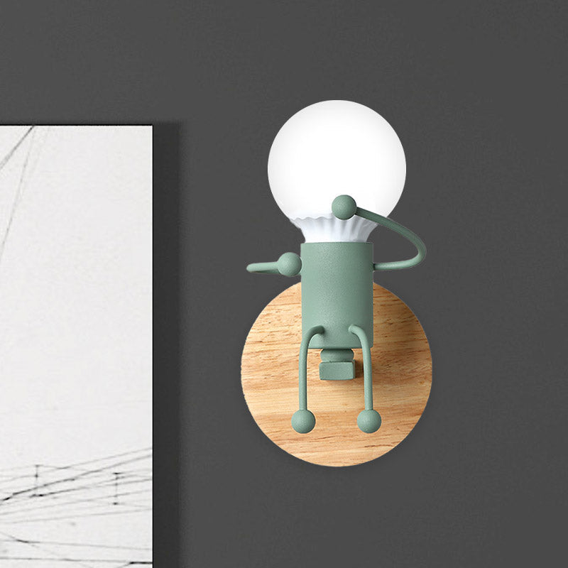 Naked Bulb Kleine Wandbeleuchtung Kreatives Eisen Einzelflammen Kinder Nachttisch Wandleuchte mit Roboter Design Lampenfassung in Grau/Grün/Weiß