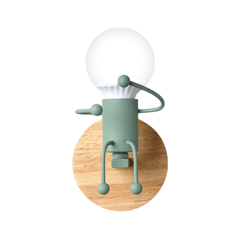 Naked Bulb Kleine Wandbeleuchtung Kreatives Eisen Einzelflammen Kinder Nachttisch Wandleuchte mit Roboter Design Lampenfassung in Grau/Grün/Weiß