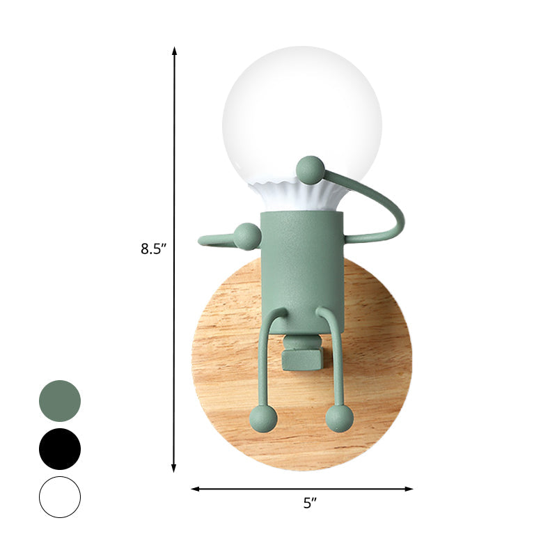 Naked Bulb Kleine Wandbeleuchtung Kreatives Eisen Einzelflammen Kinder Nachttisch Wandleuchte mit Roboter Design Lampenfassung in Grau/Grün/Weiß