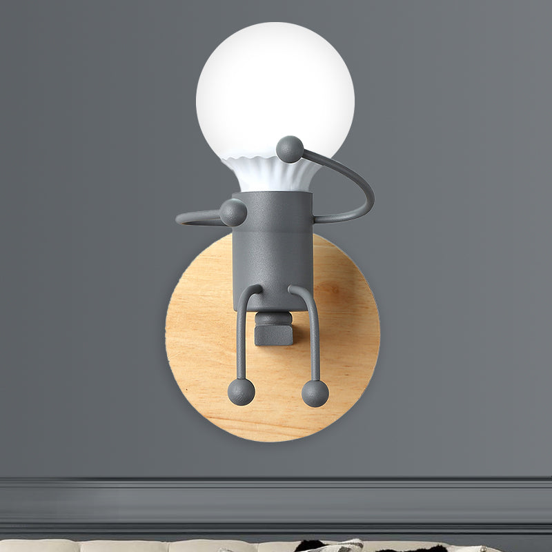 Naked Bulb Kleine Wandbeleuchtung Kreatives Eisen Einzelflammen Kinder Nachttisch Wandleuchte mit Roboter Design Lampenfassung in Grau/Grün/Weiß