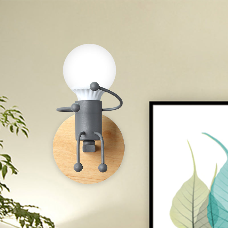Naked Bulb Kleine Wandbeleuchtung Kreatives Eisen Einzelflammen Kinder Nachttisch Wandleuchte mit Roboter Design Lampenfassung in Grau/Grün/Weiß