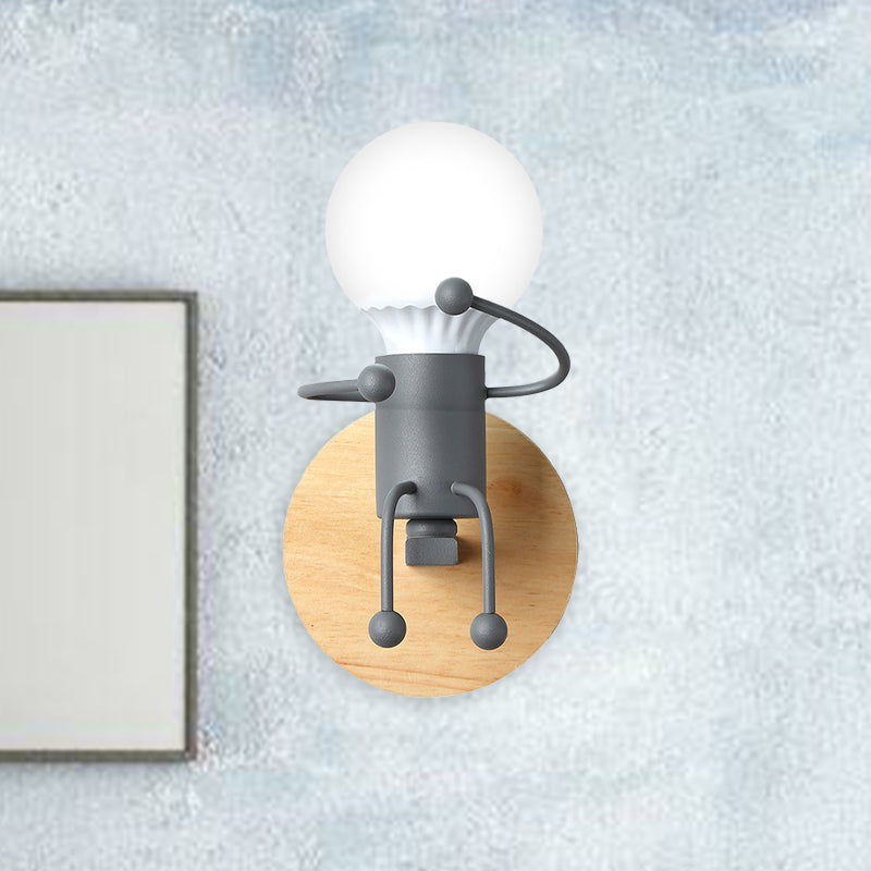 Naked Bulb Kleine Wandbeleuchtung Kreatives Eisen Einzelflammen Kinder Nachttisch Wandleuchte mit Roboter Design Lampenfassung in Grau/Grün/Weiß