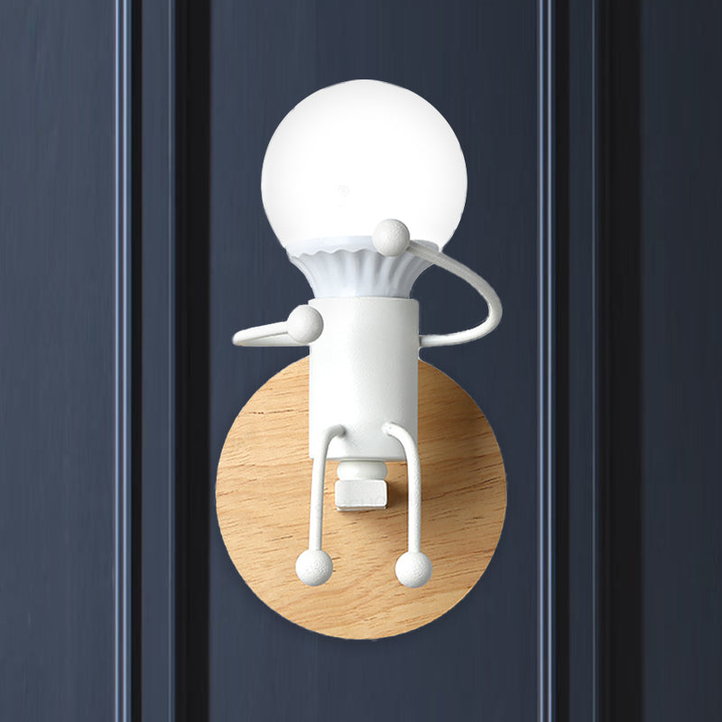 Naked Bulb Kleine Wandbeleuchtung Kreatives Eisen Einzelflammen Kinder Nachttisch Wandleuchte mit Roboter Design Lampenfassung in Grau/Grün/Weiß