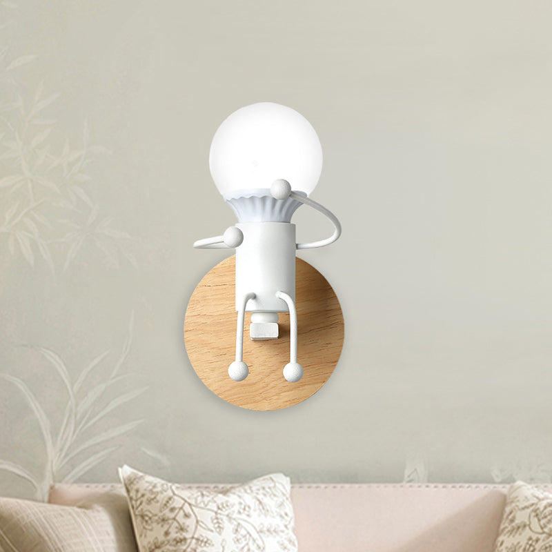 Naked Bulb Kleine Wandbeleuchtung Kreatives Eisen Einzelflammen Kinder Nachttisch Wandleuchte mit Roboter Design Lampenfassung in Grau/Grün/Weiß