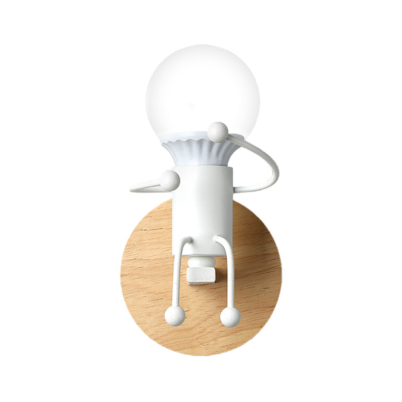Naked Bulb Kleine Wandbeleuchtung Kreatives Eisen Einzelflammen Kinder Nachttisch Wandleuchte mit Roboter Design Lampenfassung in Grau/Grün/Weiß
