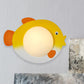 Frendorf | Frosted White Glass Mini Sphere Sconce Kids Blue/Yellow LED Wand Lichtarmatur mit Fish Backplate, Warm/Weiß Licht