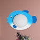 Frendorf | Frosted White Glass Mini Sphere Sconce Kids Blue/Yellow LED Wand Lichtarmatur mit Fish Backplate, Warm/Weiß Licht