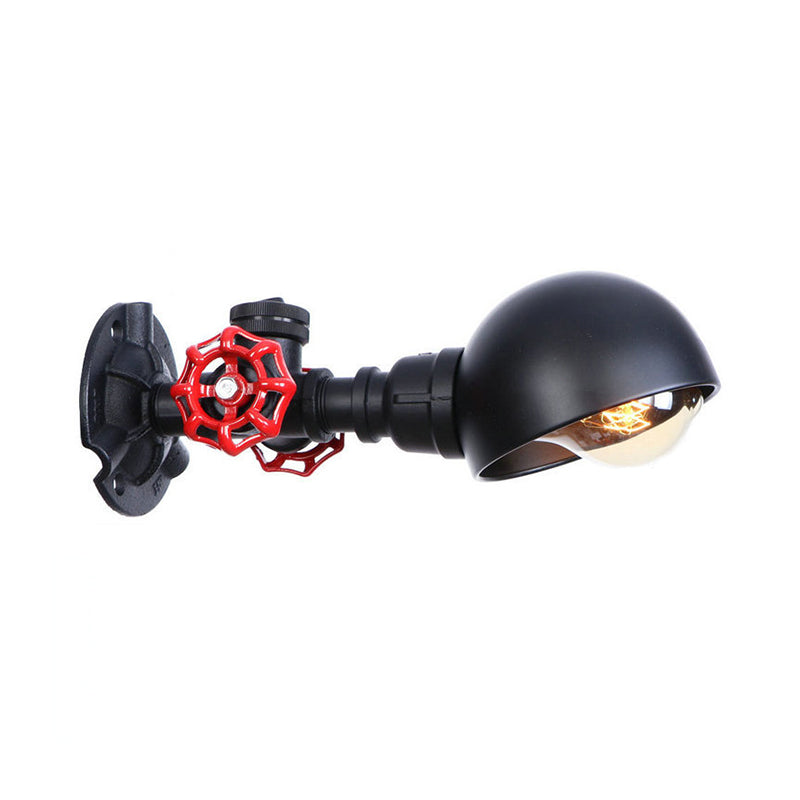 Frendorf | Industrieel Stijl Half Global Wandlamp 1 Licht Metalen Wandarmatuur met Rode Klepdecoratie in Zwart