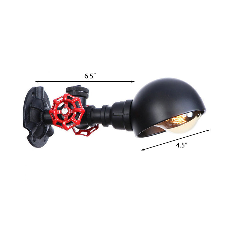 Frendorf | Industrieel Stijl Half Global Wandlamp 1 Licht Metalen Wandarmatuur met Rode Klepdecoratie in Zwart