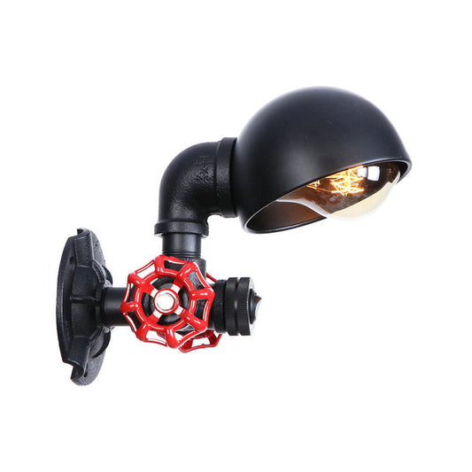 Frendorf | Vintage Style Pipe Wandlamp Sconces met Koepelkap en Ventielwiel 1 Licht Metaal Wandarmatuur in Zwart