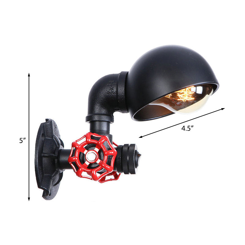 Frendorf | Vintage Style Pipe Wandlamp Sconces met Koepelkap en Ventielwiel 1 Licht Metaal Wandarmatuur in Zwart