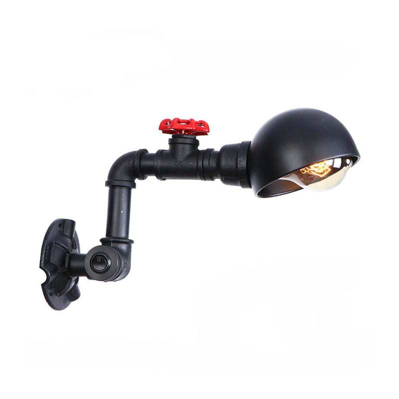 Frendorf | Vintage Style Pipe Wandlamp Sconces met Koepelkap en Ventielwiel 1 Licht Metaal Wandarmatuur in Zwart