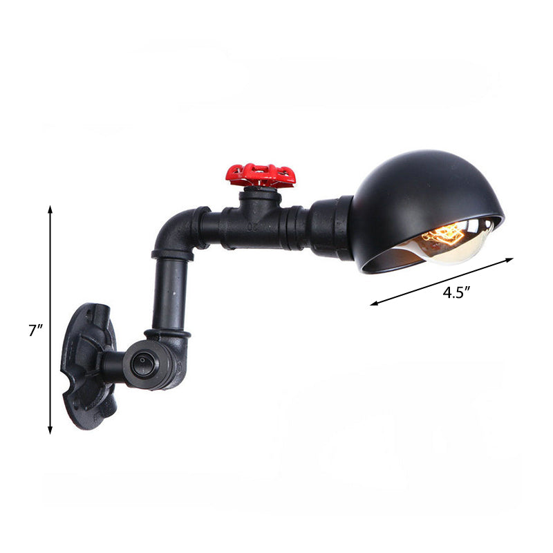 Frendorf | Vintage Style Pipe Wandlamp Sconces met Koepelkap en Ventielwiel 1 Licht Metaal Wandarmatuur in Zwart