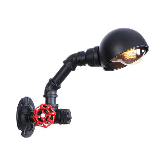 Frendorf | Zwarte Waterpijp Wandverlichting met Koepel Shade en Rode Klep Vintage IJzer 1 Lamp Trapwandarmatuur Licht