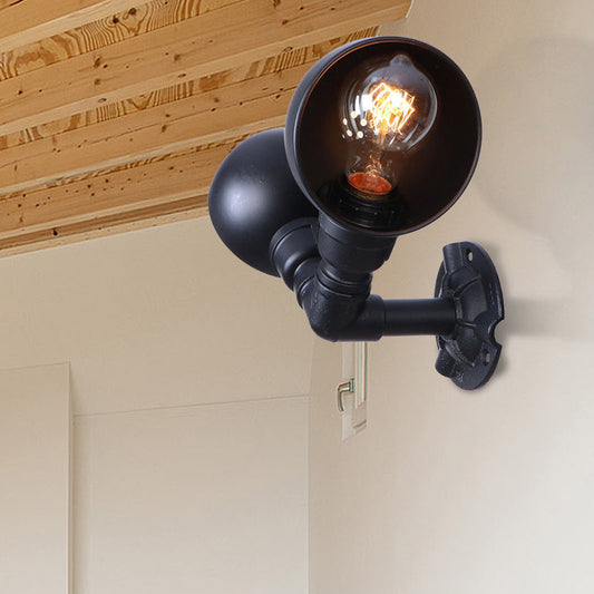 Frendorf | Schwarze 2-Glühbirnen-Wandleuchte Industriedesign Metall-Dom-Wandlampe mit Rohr für Flur