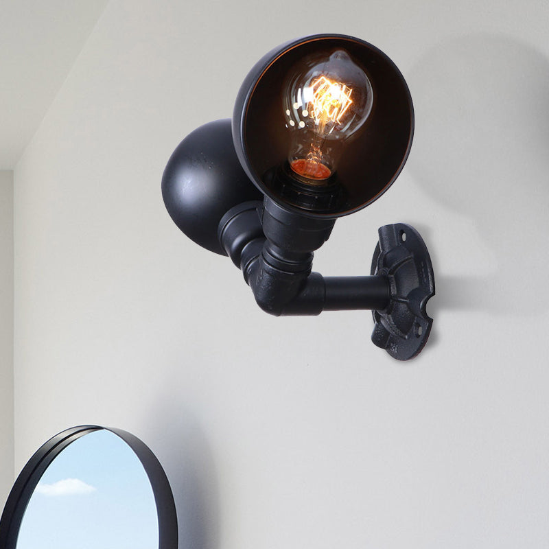 Frendorf | Schwarze 2-Glühbirnen-Wandleuchte Industriedesign Metall-Dom-Wandlampe mit Rohr für Flur