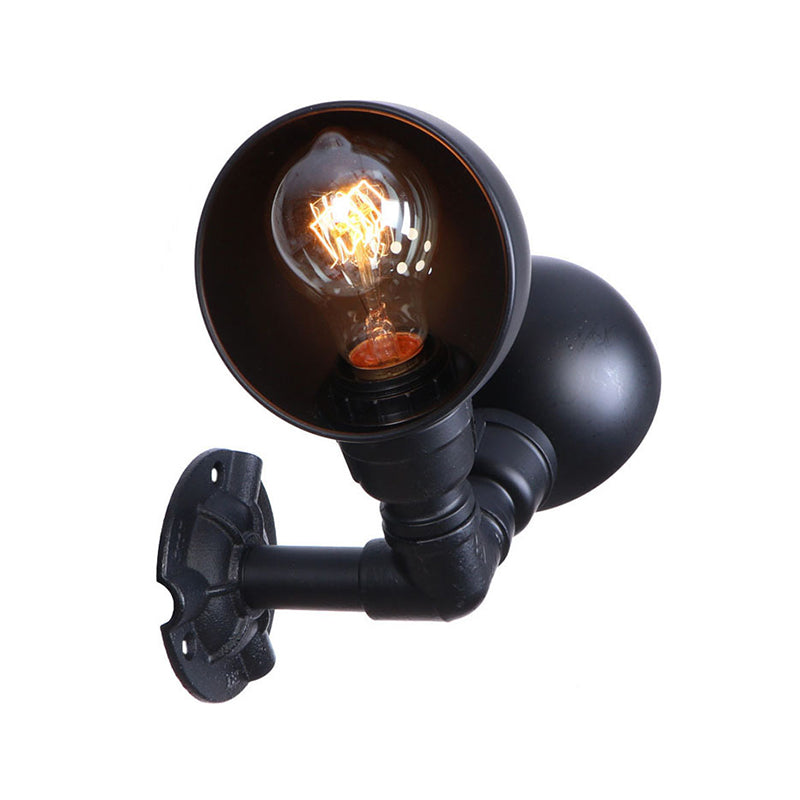 Frendorf | Schwarze 2-Glühbirnen-Wandleuchte Industriedesign Metall-Dom-Wandlampe mit Rohr für Flur