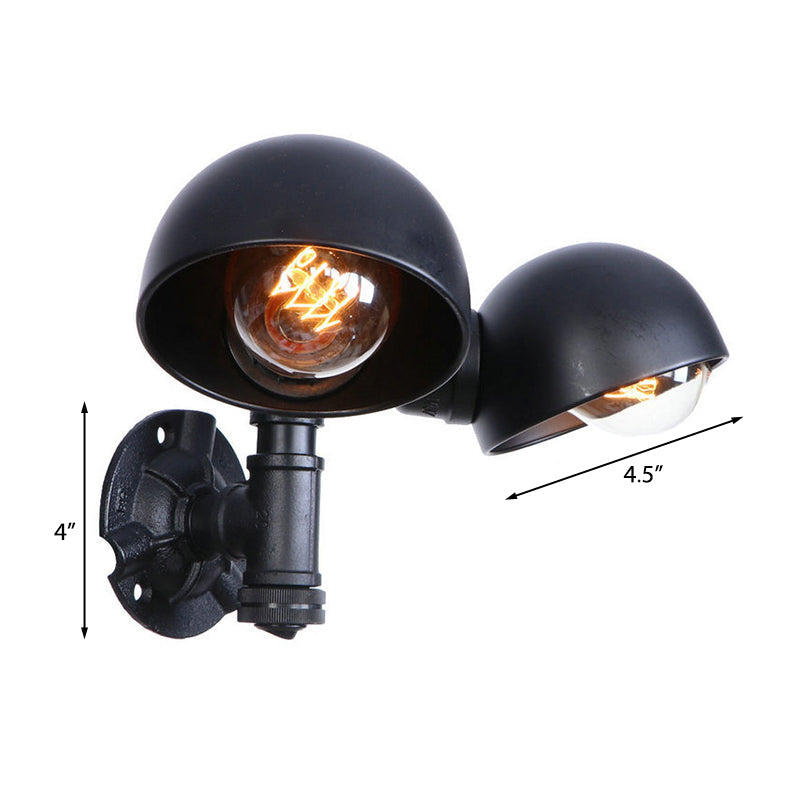 Frendorf | Schwarze 2-Glühbirnen-Wandleuchte Industriedesign Metall-Dom-Wandlampe mit Rohr für Flur
