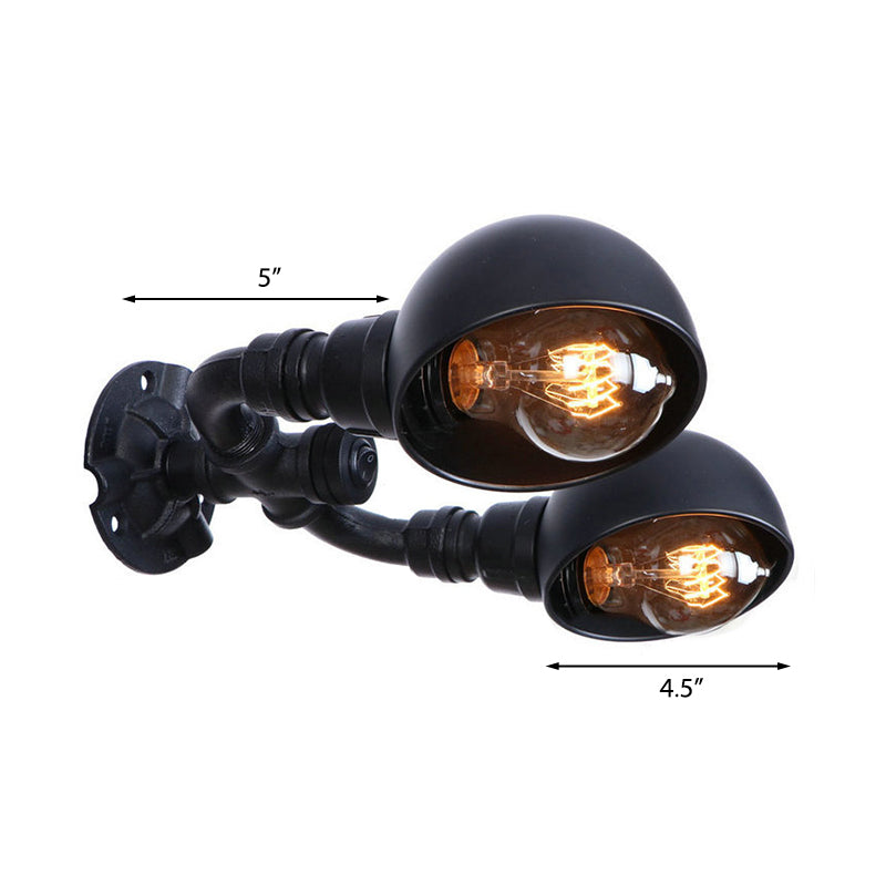Frendorf | Schwarze 2-Glühbirnen-Wandleuchte Industriedesign Metall-Dom-Wandlampe mit Rohr für Flur