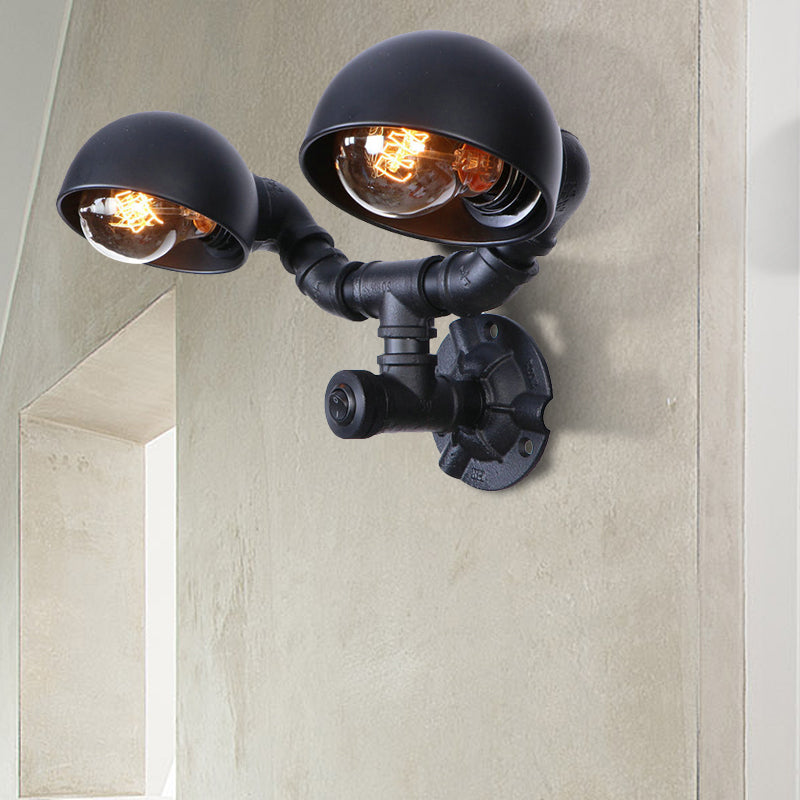 Frendorf | Schwarze 2-Glühbirnen-Wandleuchte Industriedesign Metall-Dom-Wandlampe mit Rohr für Flur