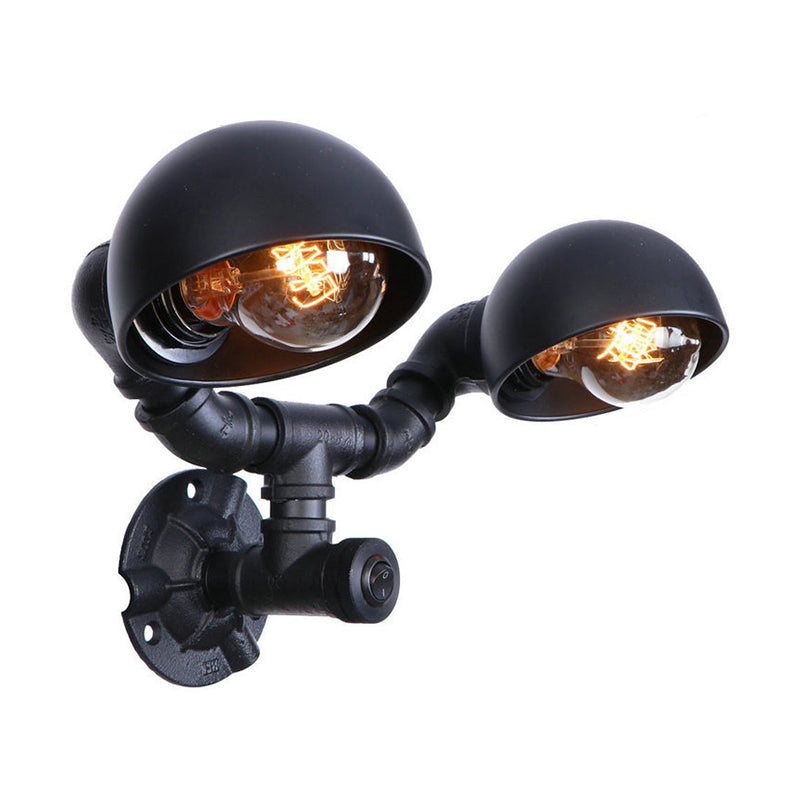 Frendorf | Schwarze 2-Glühbirnen-Wandleuchte Industriedesign Metall-Dom-Wandlampe mit Rohr für Flur