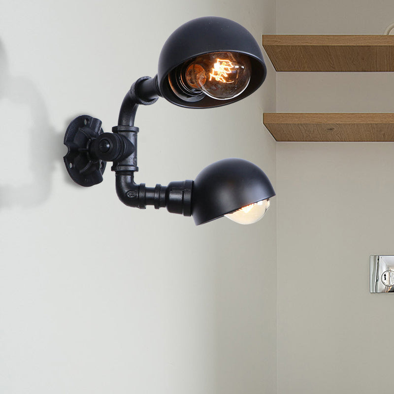 Frendorf | Schwarze 2-Glühbirnen-Wandleuchte Industriedesign Metall-Dom-Wandlampe mit Rohr für Flur
