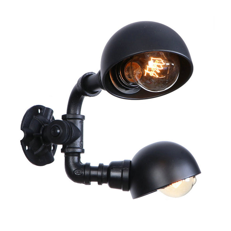 Frendorf | Schwarze 2-Glühbirnen-Wandleuchte Industriedesign Metall-Dom-Wandlampe mit Rohr für Flur