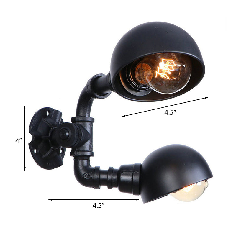Frendorf | Schwarze 2-Glühbirnen-Wandleuchte Industriedesign Metall-Dom-Wandlampe mit Rohr für Flur