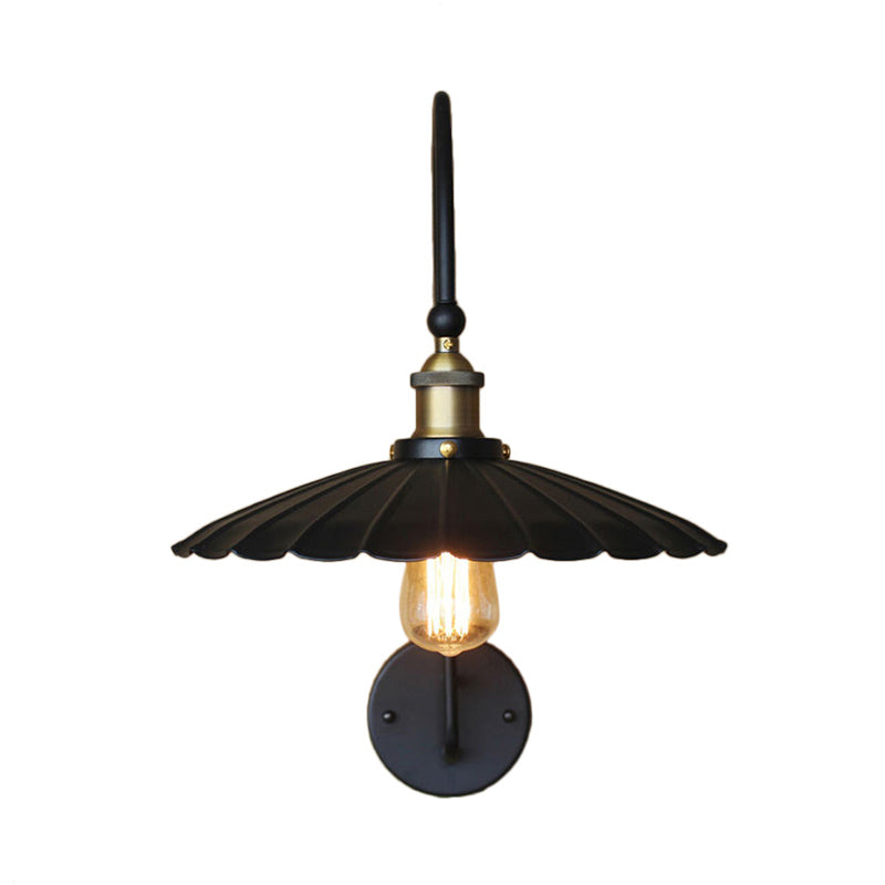 Frendorf | Industriële Scalloped Edge Wandlamp Sconces 1 Bulb Metalen Wandlicht met Boogarm in Zwart voor Gang