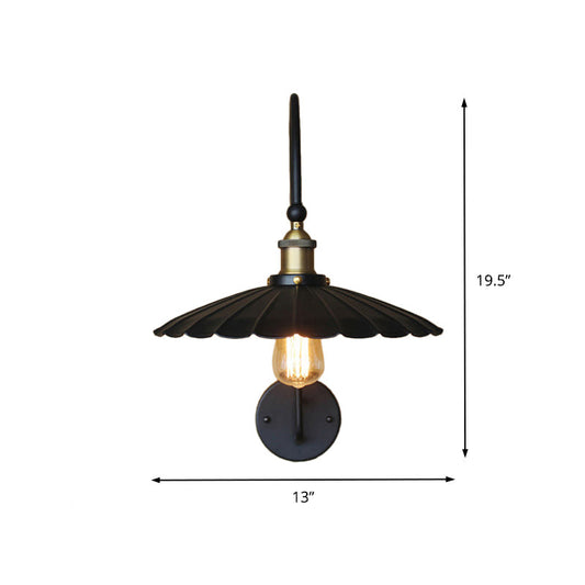 Frendorf | Industriële Scalloped Edge Wandlamp Sconces 1 Bulb Metalen Wandlicht met Boogarm in Zwart voor Gang