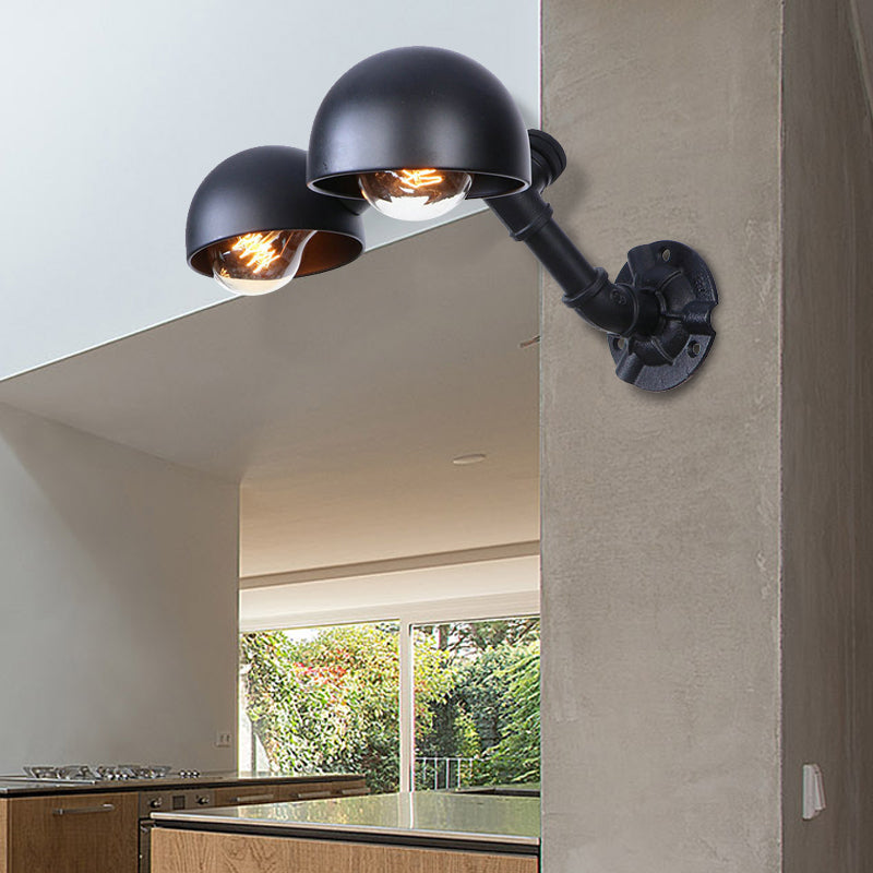 Frendorf | Schwarze Schalenform-Wandlampe mit Rohr Industriell Vintage Metall 2 Lichter Flur Wandbeleuchtung Leuchte