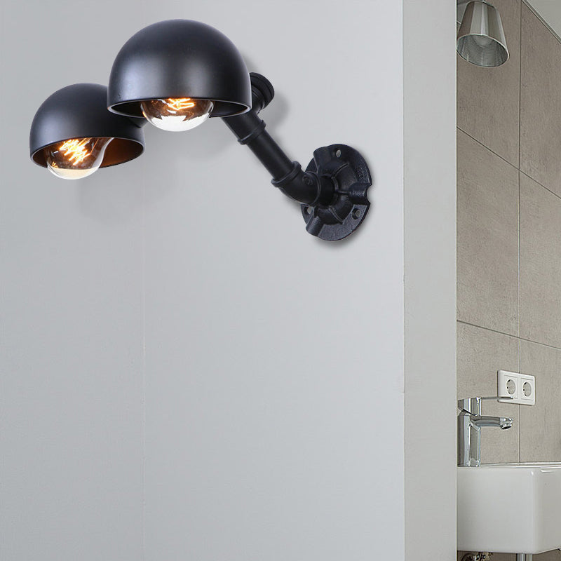 Frendorf | Schwarze Schalenform-Wandlampe mit Rohr Industriell Vintage Metall 2 Lichter Flur Wandbeleuchtung Leuchte