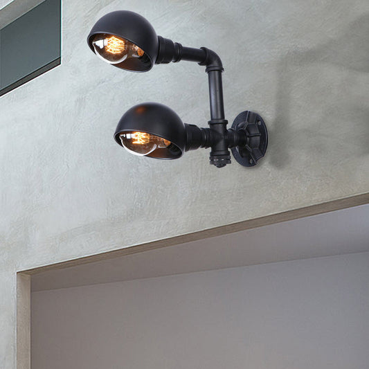Frendorf | Schwarze Schalenform-Wandlampe mit Rohr Industriell Vintage Metall 2 Lichter Flur Wandbeleuchtung Leuchte