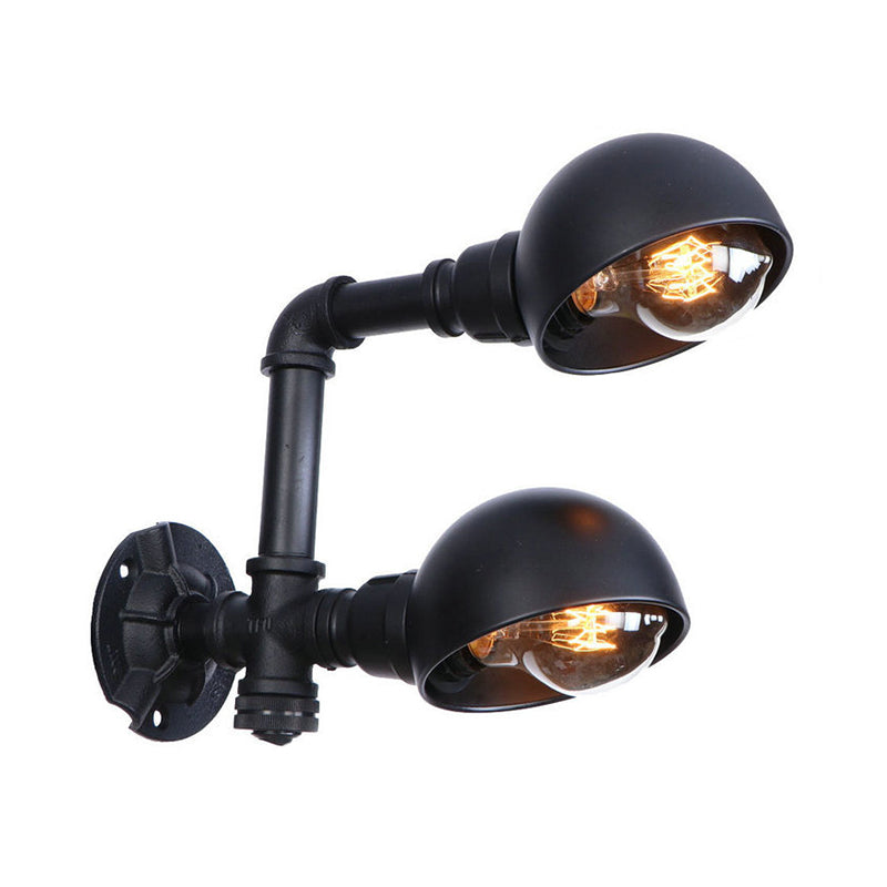 Frendorf | Schwarze Schalenform-Wandlampe mit Rohr Industriell Vintage Metall 2 Lichter Flur Wandbeleuchtung Leuchte