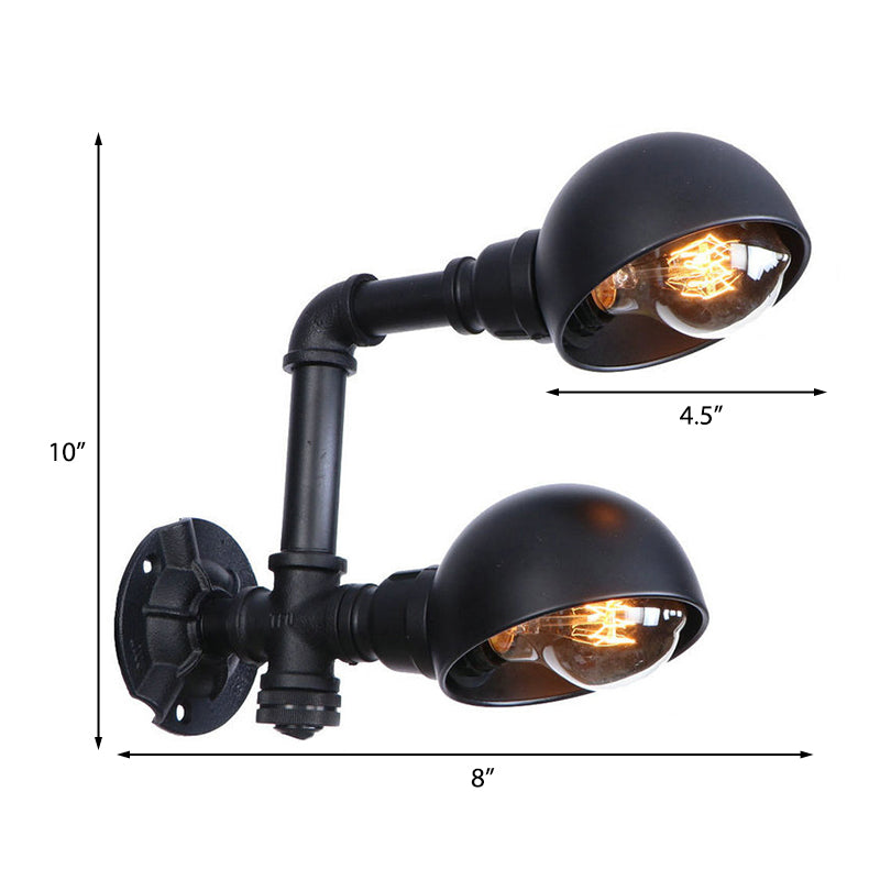 Frendorf | Schwarze Schalenform-Wandlampe mit Rohr Industriell Vintage Metall 2 Lichter Flur Wandbeleuchtung Leuchte
