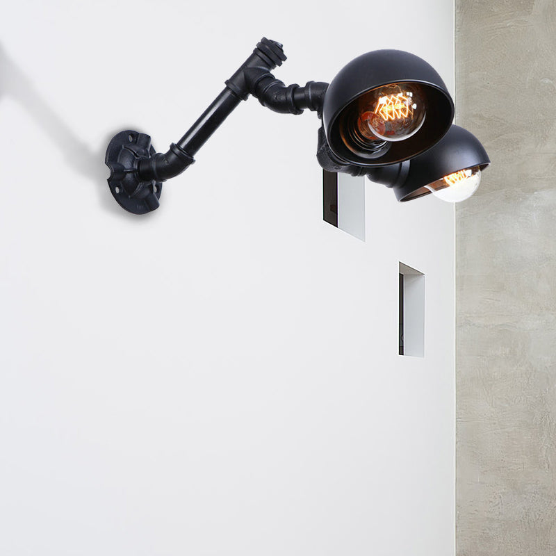 Frendorf | Schwarze Schalenform-Wandlampe mit Rohr Industriell Vintage Metall 2 Lichter Flur Wandbeleuchtung Leuchte
