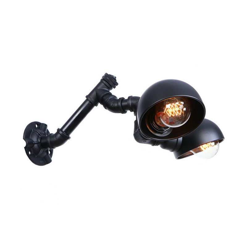 Frendorf | Schwarze Schalenform-Wandlampe mit Rohr Industriell Vintage Metall 2 Lichter Flur Wandbeleuchtung Leuchte