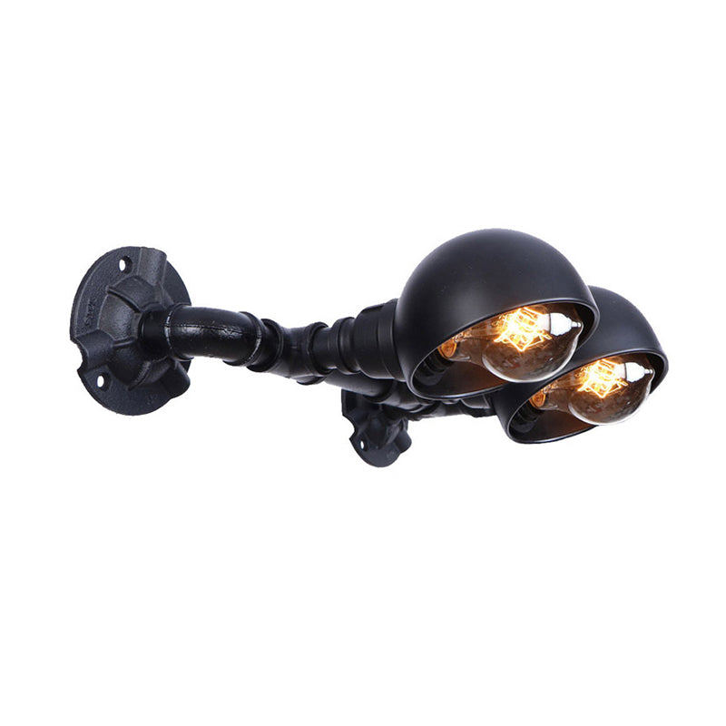 Frendorf | Schwarze Schalenform-Wandlampe mit Rohr Industriell Vintage Metall 2 Lichter Flur Wandbeleuchtung Leuchte
