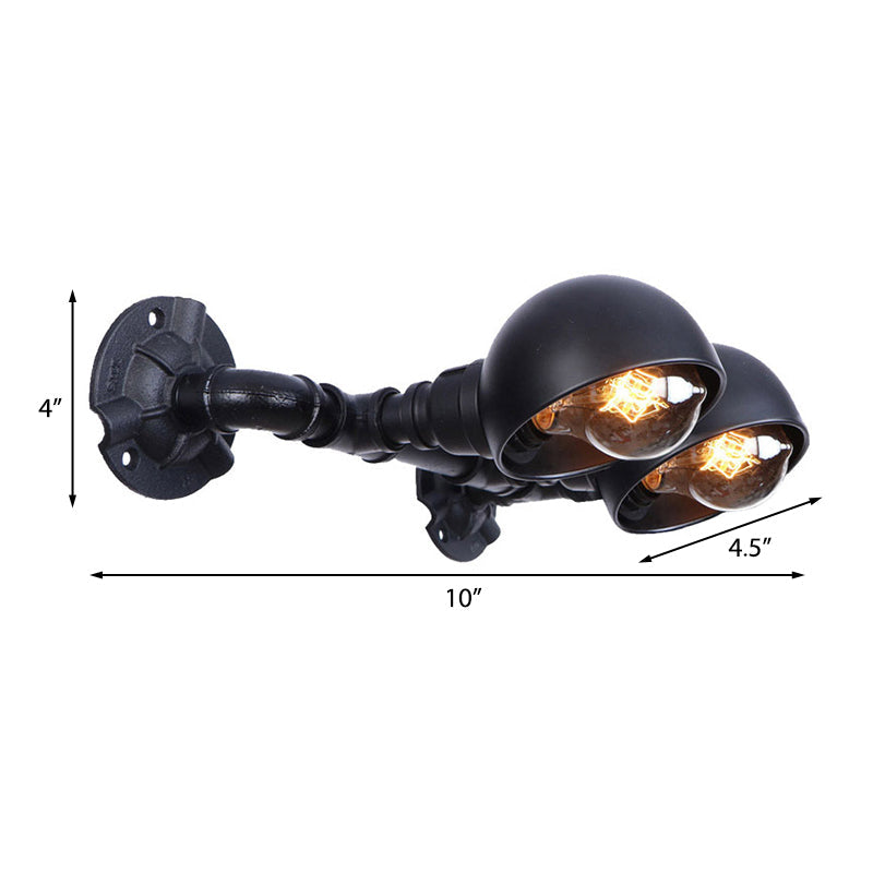 Frendorf | Schwarze Schalenform-Wandlampe mit Rohr Industriell Vintage Metall 2 Lichter Flur Wandbeleuchtung Leuchte
