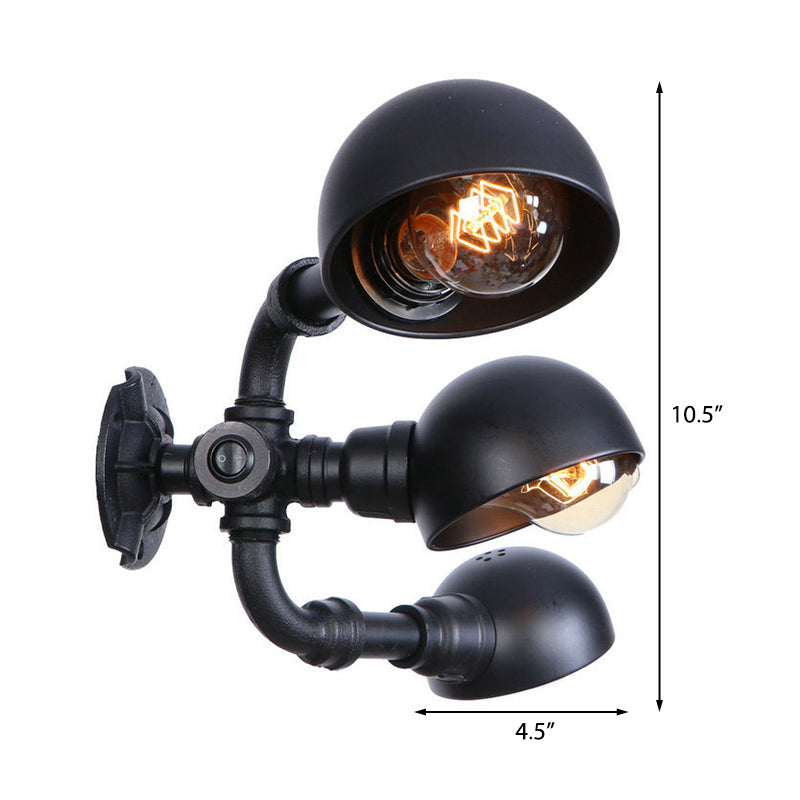 Frendorf | 3 Köpfe Halbkreis Wandmontage Leuchte Vintage Stil Schwarzes Metall Wandbeleuchtung mit Rohrdesign für Flur
