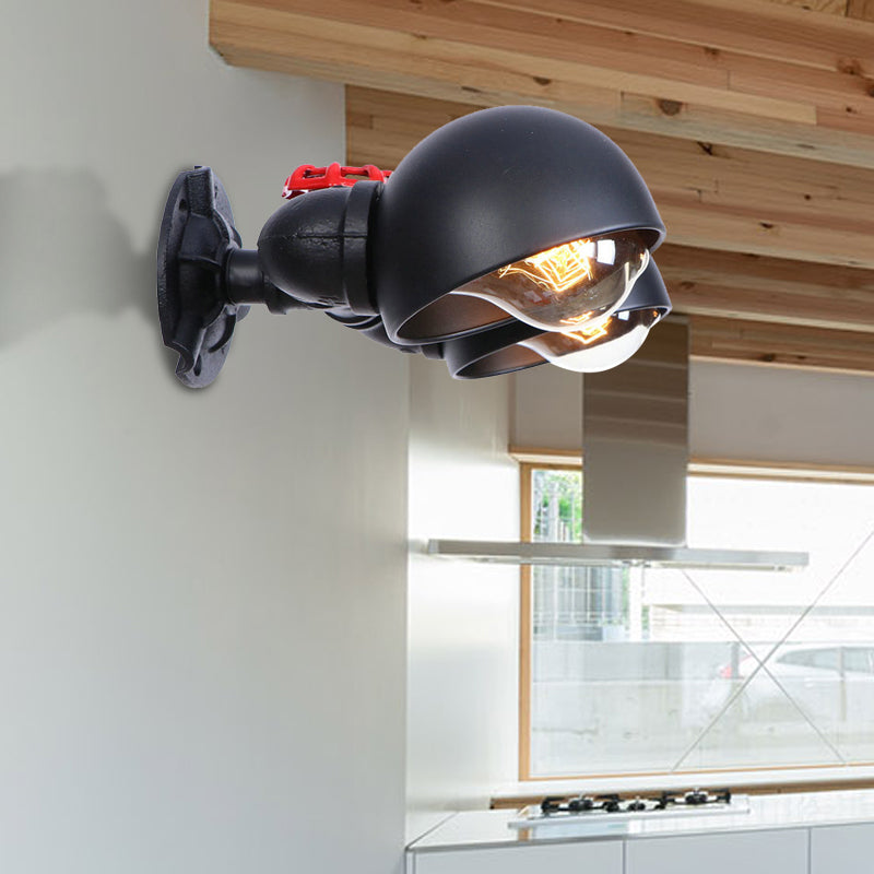 Frendorf | Gekapiteerde Metalen Wandlamp Boerderijstijl 2 Lichten Woonkamer Zwarte Wandmontage Licht met Ventielwiel Deco