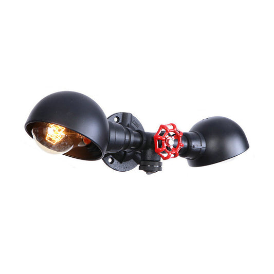 Frendorf | Gekapiteerde Metalen Wandlamp Boerderijstijl 2 Lichten Woonkamer Zwarte Wandmontage Licht met Ventielwiel Deco