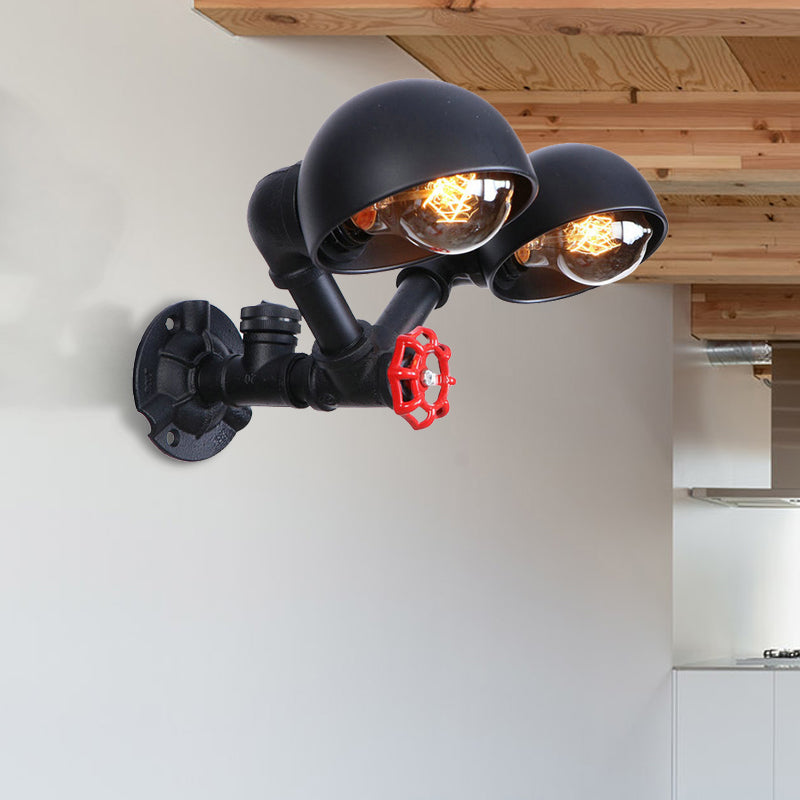 Frendorf | Metallische Kuppel Schatten Wandlicht Antik Stil 2 Lichter Korridor Wandleuchte mit Rohrdesign in Schwarz