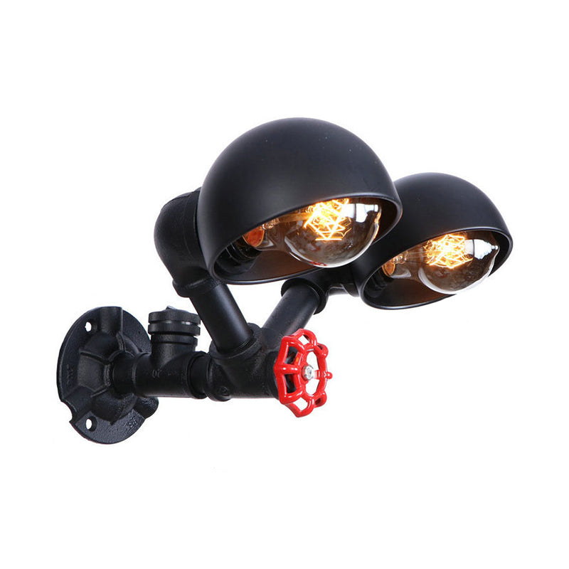 Frendorf | Metallische Kuppel Schatten Wandlicht Antik Stil 2 Lichter Korridor Wandleuchte mit Rohrdesign in Schwarz